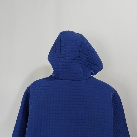 Woman Within Blue Dark Hooded Zip Up Drawstring Checkered 3/4 Sleeve Jacket M - Picture 10 of 12